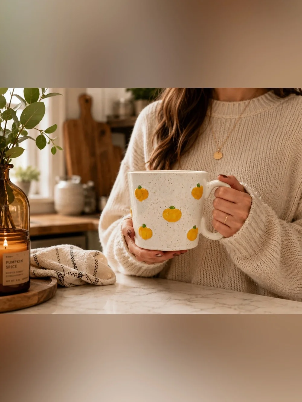 Speckled Pumpkin Mug Large 18oz Ceramic Coffee Cup Fall Kitchen Decor Autumn
